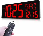 Digital Wall Clock Large Display, 16.5" LED Wall Clock with Date and Temperature