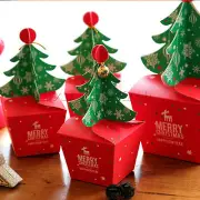 Red Merry Christmas Tree Bell Party Paper Favour Gift Sweets Carrier Bags Boxes