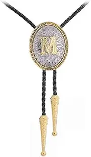 [GelConnie] Western Ties for Men Gold Bolo Tie Initial Letter A to Z Native American Bola Ties Cowboy Accessories for Men Women