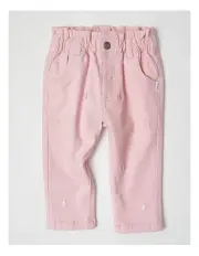 [Sprout] Embroidered Denim Pants in Baby Pink