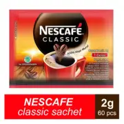 1 packs @2g (60 Sachets) NESCAFE Classic Instant Coffee Pure Robusta Coffee