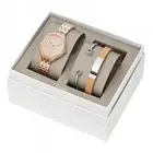 NEW FOSSIL 3 PC SET ROSE GOLD TONE,2 SILVER TONE BRACELETS, WATCH-BQ3239SET