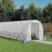 Large Walk in Greenhouse with Roll-up Zipper Door, Outdoor Green House, Greenhouse Tunnel, Portable Gardening Plant Hot House with PE Cover, 1600 x 200 x 200 cm