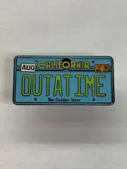 Back To The Future OUTATIME Blue Licence Plate Pin Bunce & Bean A Grade RETIRED