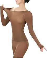 [KAYEF] Seamless Elastic Thermal Inner Wear, Womens Thermal Underwear Sets, ultra-thin, Ultra-Soft, slim, Curry, Large