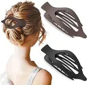 Flat Hair Clips [2-Pack 4.7 Inch], French Concord Lay Flat Large Hair Claw Clips for Women Girls, Comfortable Curve Design for Thick Thin Curly Hair, Matte Strong Hold Duck Billed Clip, Brown & Black
