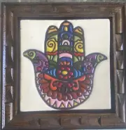Wood Framed, Ready To Hang, Hamsa Hand Talavera Tile, Choose 1.