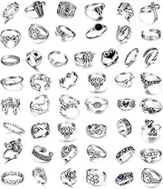 [Sanfenly] 49PCS Vintage Silver Punk Rings Knuckle Rings Set for Men Women Snake Cross Flower Chunky Rings Open Adjustable Goth Punk Hip Hop Cool Midi Stackable Rings Pack