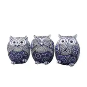 3 Owl Figurines Decor See No Evil Hear No Evil Speak No Evil Cute Owl Statue Crafted Animal Sculpture Ornament for Home Office T Blue