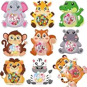 Blosssound 36 Sets Animals Candy Cards with Domes DIY Safari Jungle Animals Candy Holder Zoo Lion Tiger Gift Card Boxes for Kids Birthday Baby Shower Wild One Party Favors Supplies, 9 Styles