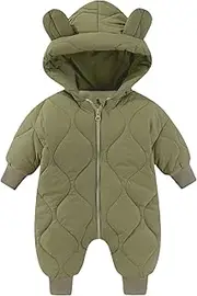 [Happy Cherry] Newborn Baby Lightweight Snowsuit Bear Ear Toddler Hooded Snow Jumpsuit Coat Winter Warm Fleece Lining Romper
