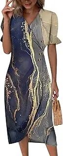 [Trendy Outfits for Women 2024] Womens Tops Casual Clearance,Womens Dresses Summer 2024,Dress Cinch Clip Wedding Guest Dresses for Women Fall Plus Size Dresses for Women White Dress for Women Bloom(17-Dark Blue,XXL)