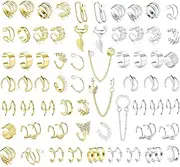 [Kakonia] 64PCS Ear Cuff Earrings for Women, Non Piercing Clip On Wrap Cartilage Earrings Helix Ear Cartilage Ear Cuffs, Ear Clip Fake Earrings Adjustable