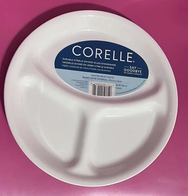 Corelle Winter Frost White Divided Glass Dinnerware 10.25 In/26cm NEW 4 Pcs