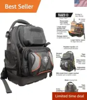 Tool Bag Backpack, Polyester 19.5" 48 Pockets, Waterproof for Electricians