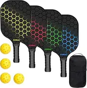 Pickleball Paddles Set, Fiberglass Pickleball Set with 4 Pickleball Paddles, 4 Pickleball Balls and Carry Bag, Pickleball Rackets Equipment for Beginners & Pros