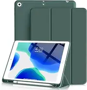Aoub Case Compatible with iPad 10.2 Inch 2021/2020 iPad 9th/8th Generation & 2019 iPad 7th Generation with Pencil Holder, Protective Case with Soft TPU Back, Auto Sleep/Wake Cover, Dark Green)