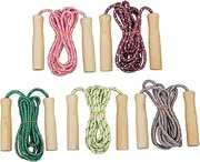 GOOHOCHY 5pcs Portable Wooden Handle Jump Rope Creative Skipping Rope for School Exercise and Fitness Training Durable Design for Use Random Color