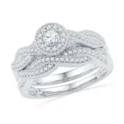 14k White Gold Round Diamond Twist Bridal Wedding Ring Set 1/2 Cttw