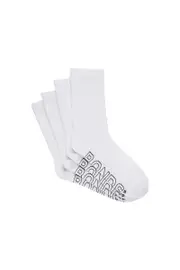 [Bonds] Bonds Mens Logo Lightweight Crew 4 Pack Socks in White Size: 11+, Cotton 11+ White