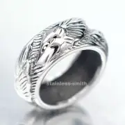 Mens Irish Celtic Wolf Head Band Ring For Men Stainless Steel Size 7 8 9 11-15