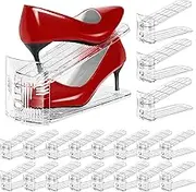 Tgzwme Shoe Slots Organizer, Clear Shoe Shelf Organizer for Closet, 3-Level Adjustable Double Layer Space Saving Shoe Rack with Anti-Slip Baffles, Shoe Stacker for Sneakers Heels and Flat (20-Pack)