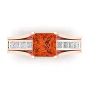 3.4ct Princess Cut Red Stone Ring Band bridal Set Sliding 14k Rose solid Gold
