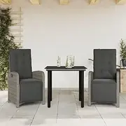 3 Piece Bistro Set with Cushions Grey Poly Rattan, Furniture Sets, Patio Furniture