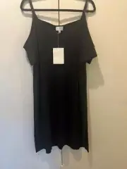 NWT WITCHERY MIDI BLACK COLD SHOULDER DESIGNER DRESS SZ 16 RRP $99