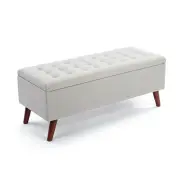 Design Square Demi Tufted Fabric Storage Ottoman Bench Foot Stool - Light Beige