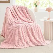 BEDELITE Fleece Blanket - 3D Jacquard Decorative Pink Throw Blankets for Couch & Bed, Soft and Cozy Warm Plush Fluffy Blanket All Seasons Suitable, 50x60Inches