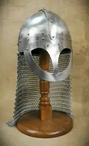 Antique Medieval Viking Helmet Battle Armor 18 Gage Steel Chain mail Helmet