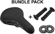 SE Bikes Black Flyer Seat Bundle with SE Wing Grips Donuts