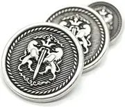 Antique Silver Metal Buttons - 12 Pcs - 3 Size Options - Twin Lion Round Metal Shank Buttons Vintage for Men Women Blazer Coat Uniform Shirt Suit and Jacket Sewing Craft DIY N10401