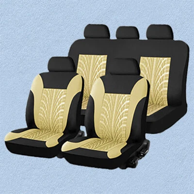 Full Set Beige Car Seat Cover Polyester Fabric Front Rear Seat Cushion Mat (for: Renault)