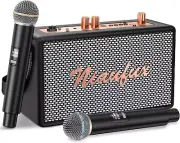 Retro Karaoke Machine - Two Wireless Microphones Portable Bluetooth Rechargeable