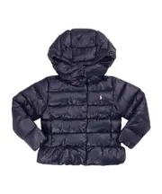Polo Ralph Lauren Kids Down Hooded Peplum Jacket 6X,5Y,6 navy