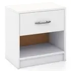 Bedside Table Nightstand with Drawer and Open Storage Shelf-White - Color: White