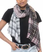 MSRP $36 Inc International Concepts Patched Plaid Scarf White Size OSFA