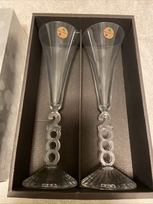 Crystal Millenium Champagne Flute Glasses Year 2000 Cristal d' Arques France