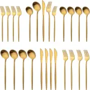 Silverware Set Gold Matte Stainless Steel Flatware Set Service for 4 Satin Fi...