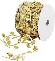 Bacucine Leaf Ribbon 32 Yards Gold Leaves Trim Artificial Leaves for Wreath Making Home Wedding Christmas Decor (Gold)