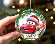 Personalised Christmas Lightning McQueen Bauble Custom Ornament Tree Decor Gift