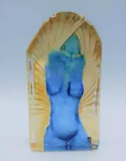 MALERAS: ERIKA HOGLUND: LARGE ART OBJECT "ARTEMIS NUDE" IN BLUE AND GOLD.