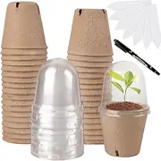 36 Sets Plant Nursery Pots with Humidity Dome, 3in Biodegradable Seed Starting Pots with Drainage Holes, Round Peat Pots with 40 Labels for Garden Flowers Herbs Vegetables Seedlings
