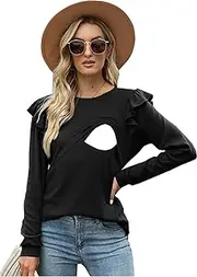 [CzzzyL] Women Nursing Flutter Sleeve Tops Crew Neck Blouse T Shirts