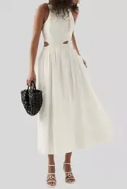 Aje Dress Catara Sequin Sateen White Midi Dress Size AU 14/ US 10 Bridal Gown