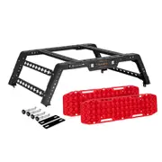 San Hima Universal Ute Tub Rack 3mm Steel + Pair Recovery Tracks Board Red