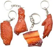 [ROMISBABA] 4Pcs Simulation Food Key PVC Key Rings Featuring Chicken Feet Drumstick Chicken Wings Pork Pendant for Accessories and