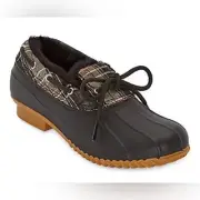 St. John's Bay Womens Rockwell Flat Heel Rain Boots Black w/multi Size 10